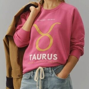 Anthropologie Taurus Zodiac Sweatshirt M Pink Graphic Pullover Crewneck New Tags